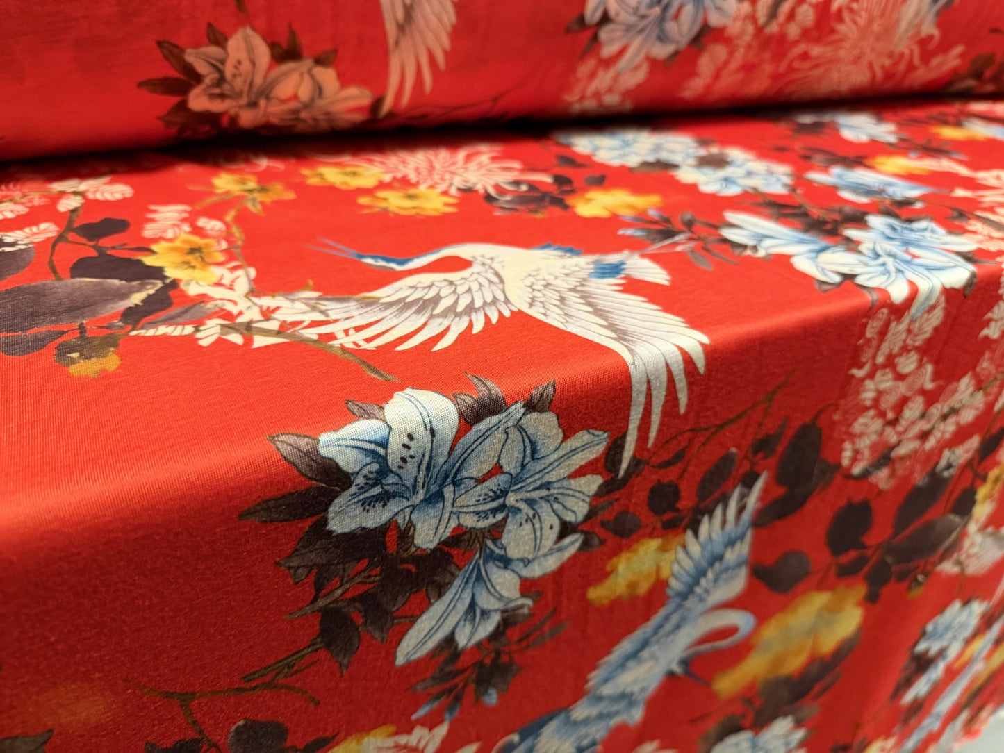 Soft handle single jersey fabric, per metre - Chinoiserie print - orange