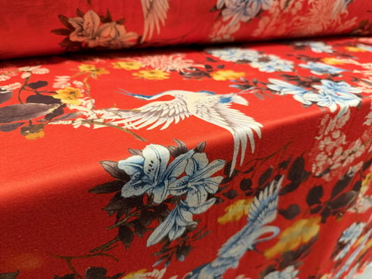 Soft handle single jersey fabric, per metre - Chinoiserie print - orange