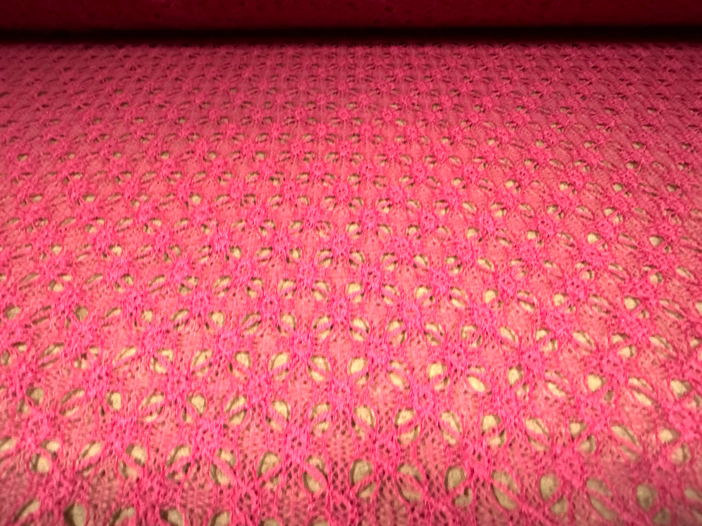 Crochet knit lace dress fabric, per metre - cerise pink