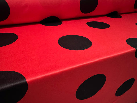 Single jersey fashion fabric, per metre - jumbo spot print - red & black