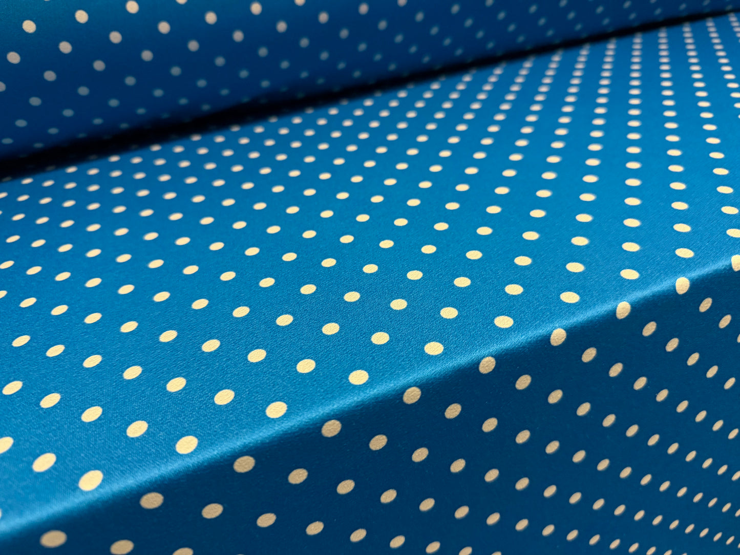 Stretch spandex crepe jersey fabric, per metre - polka dot print - blue & light grey