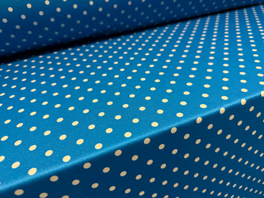Stretch spandex crepe jersey fabric, per metre - polka dot print - blue & light grey