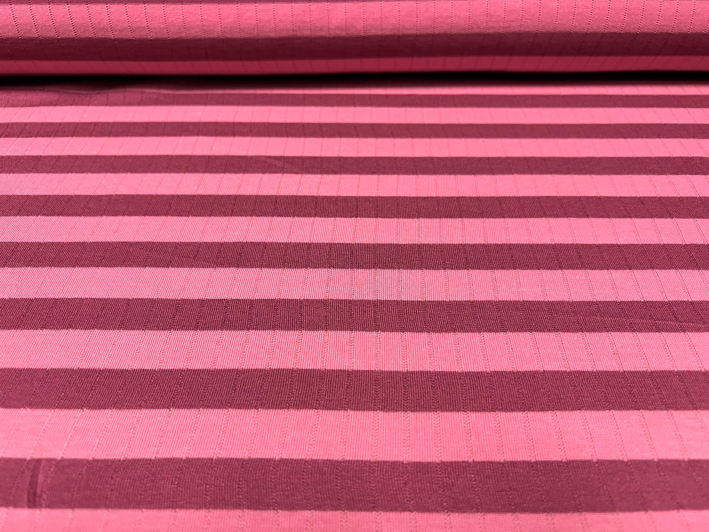 Ribbed viscose blend single jersey fabric, per metre - stripe - pink & mauve