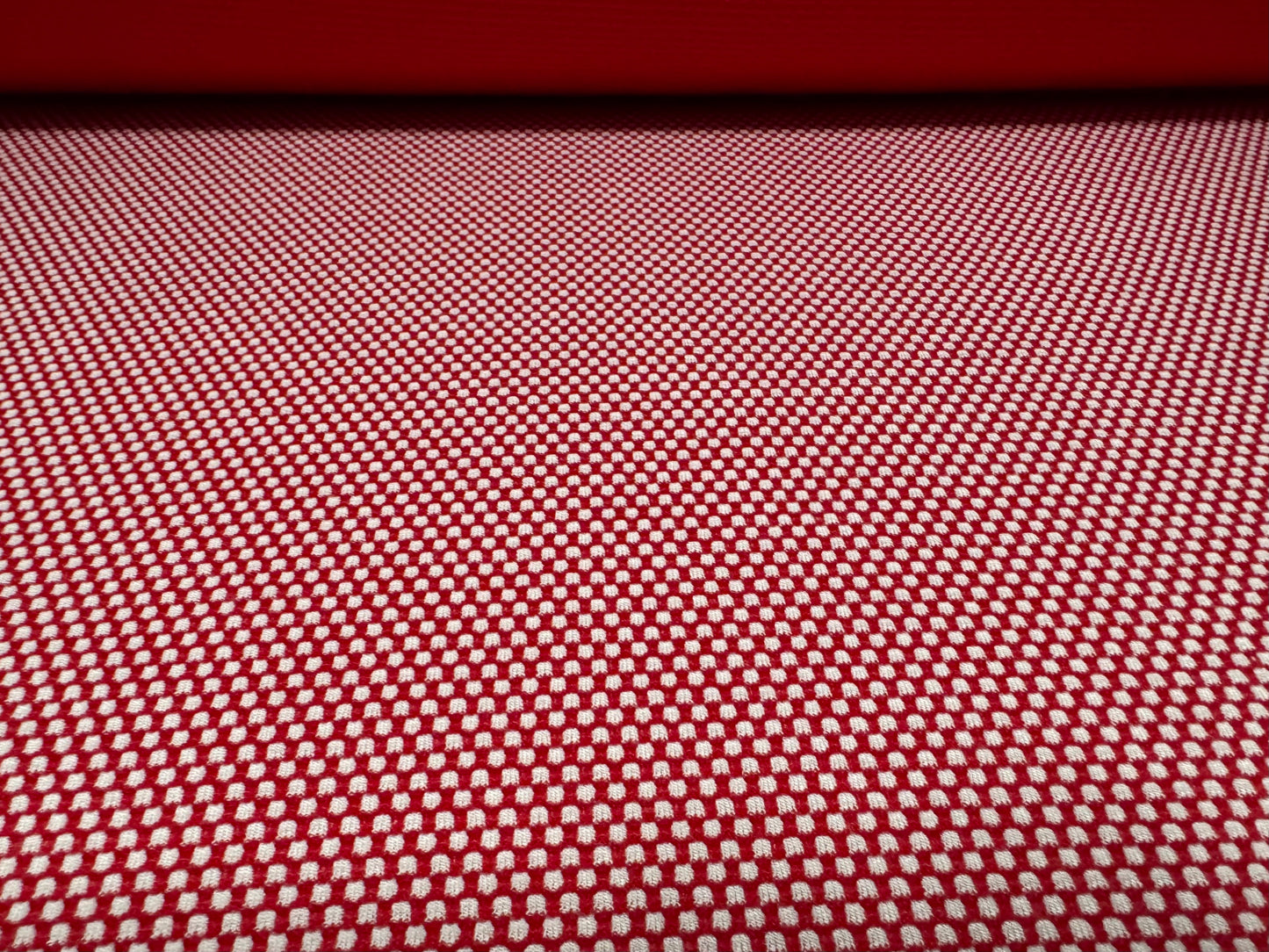 Double jersey knit stretch spandex fabric, per metre - dobby jacquard - red & white