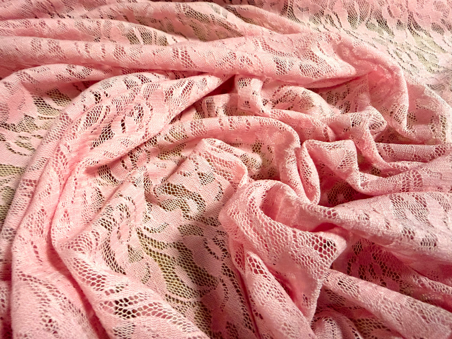 Stretch spandex lace fabric, per metre - floral - pink