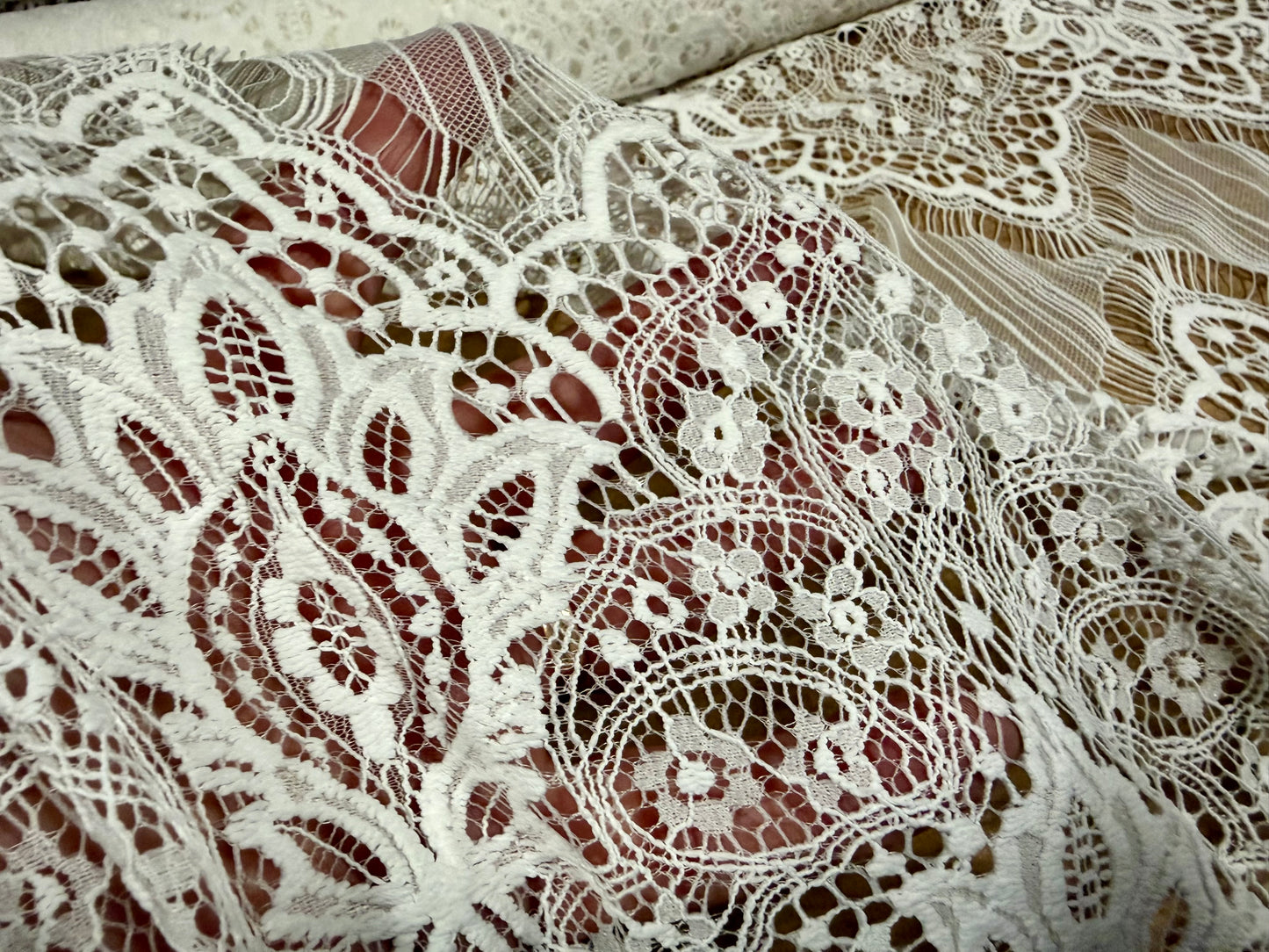 Intricate lace fabric, per metre - mandala floral design - ivory
