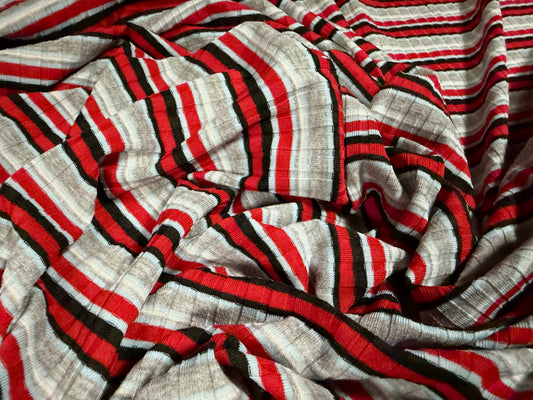 Stretch Spandex rib jersey fabric, per metre - red grey & sky blue