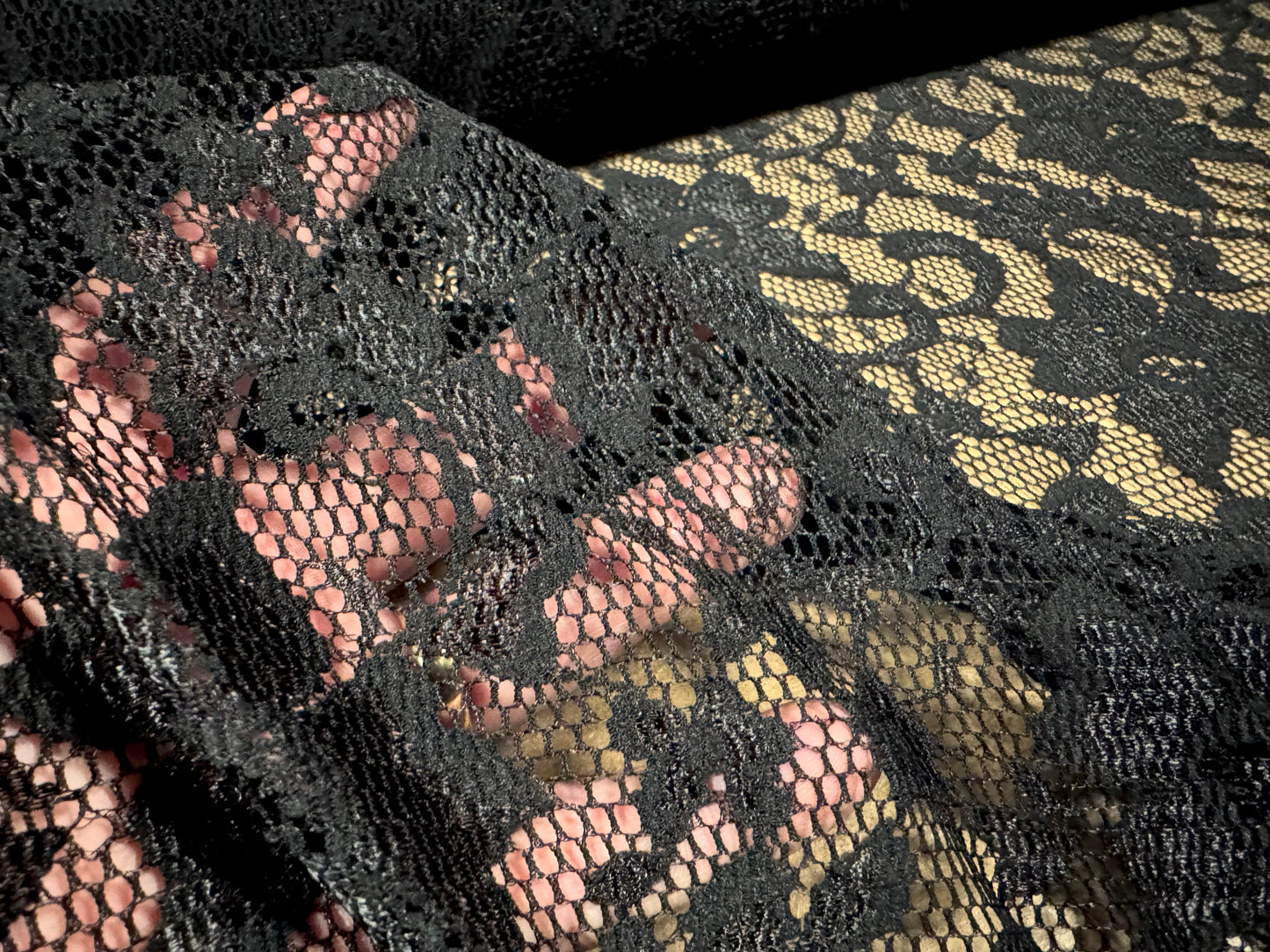 Stretch spandex lace fabric, per metre - floral - black