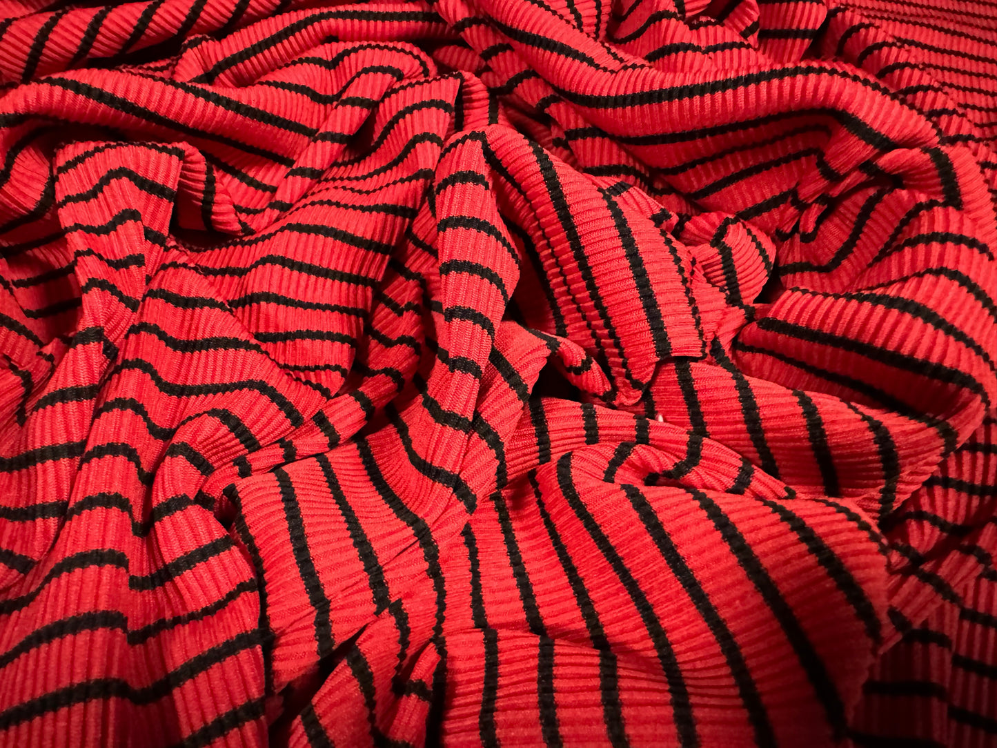 Stretch Spandex rib jersey fabric, per metre - stripe - red & black