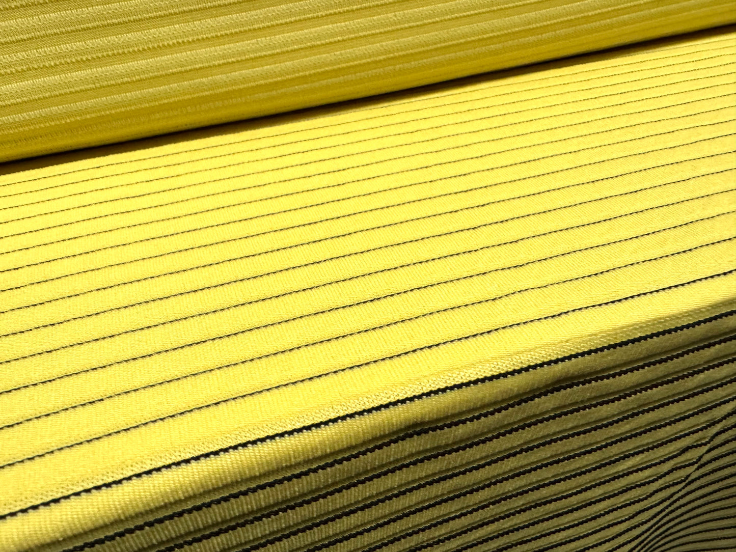 Concertina rib double Jersey knit fabric, per metre - pinstripe - lemon