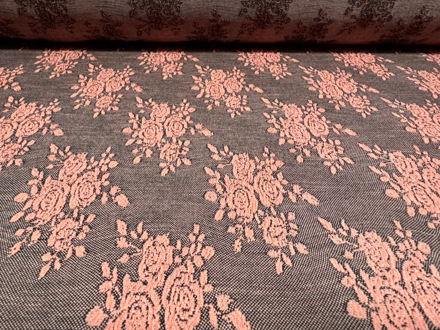 Stretch double jersey fashion fabric, per metre - floral bouquet jacquard - pink & grape