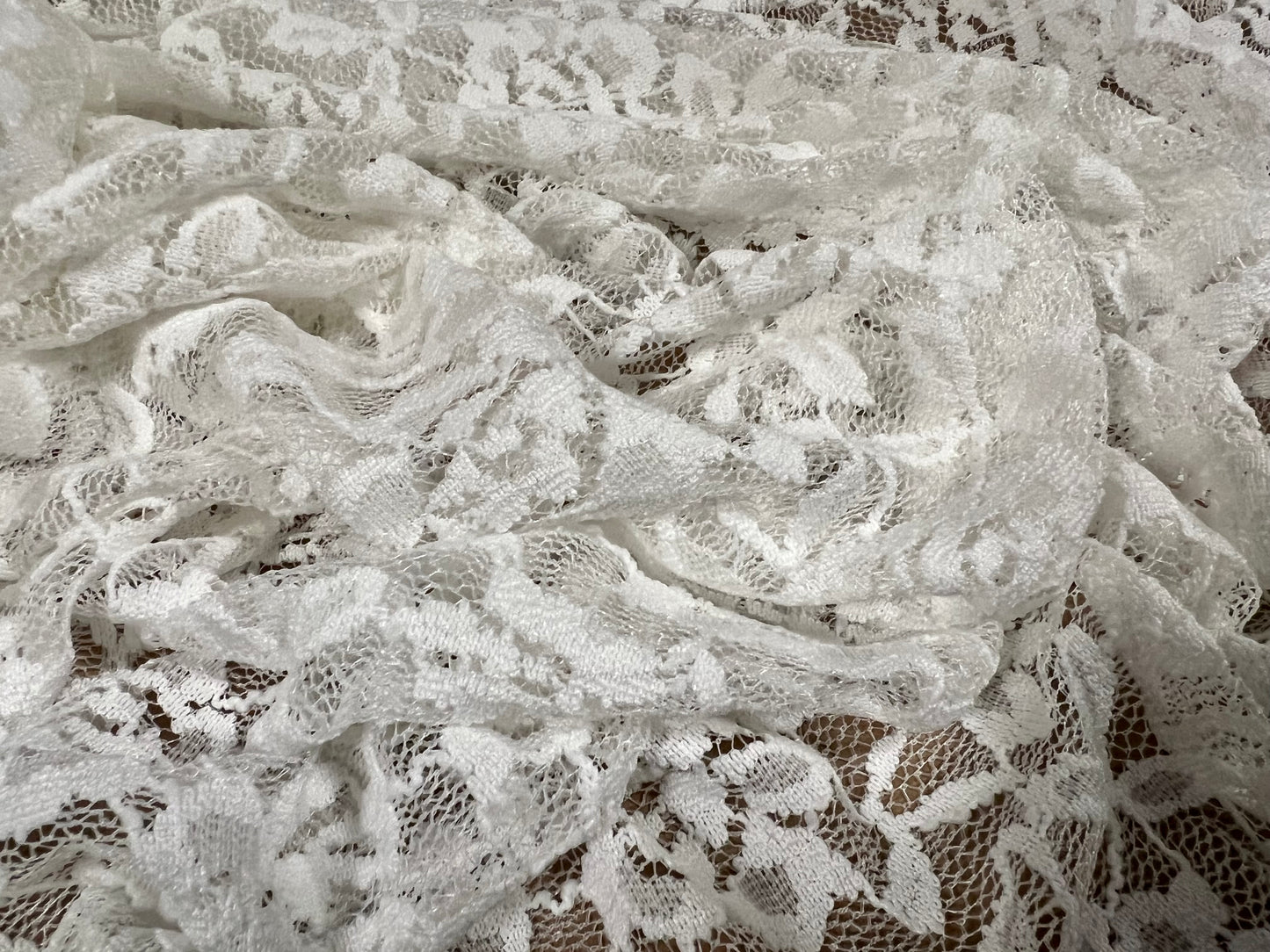 Soft Stretch spandex lace fabric, per metre - rose flower design - white