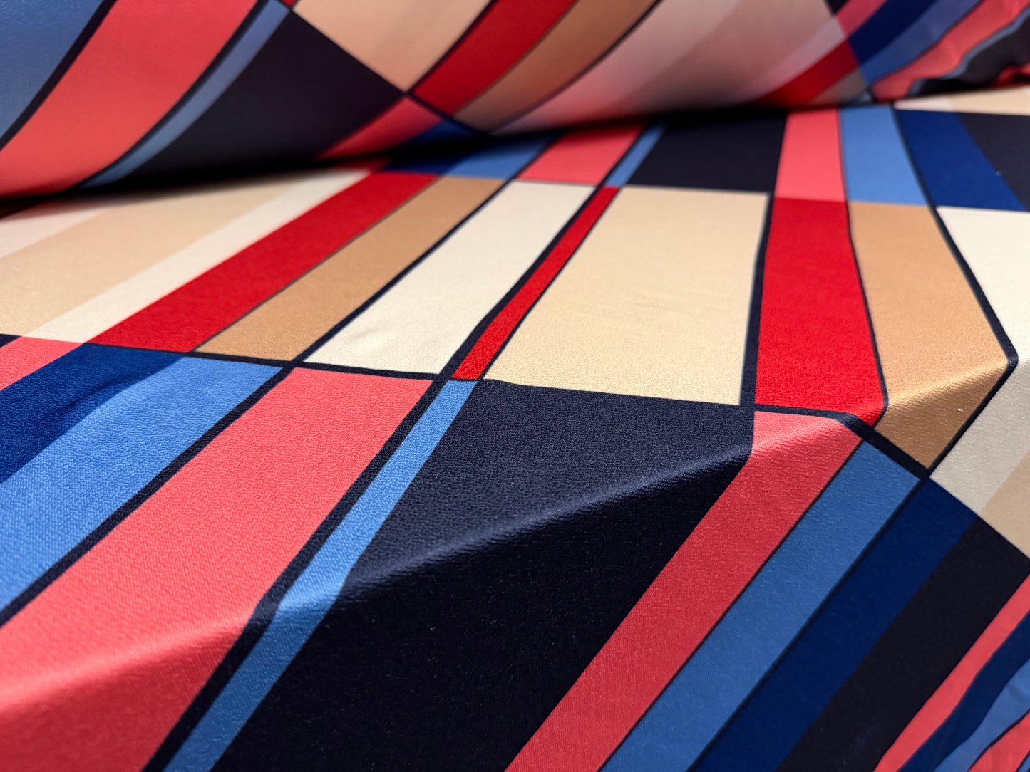 Stretch spandex crepe single jersey dress fabric, per metre - bias colour block print