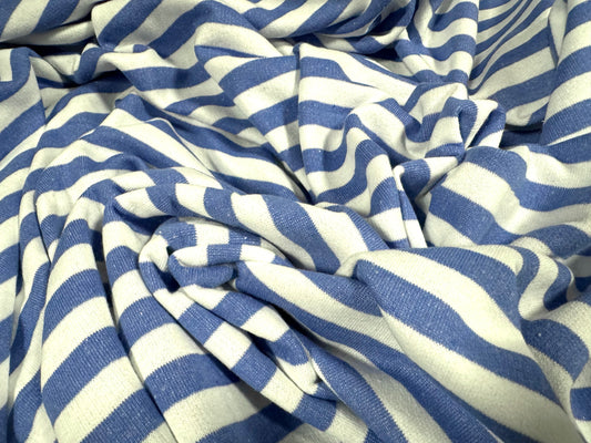 French Terry Loopback sweatshirt jersey fabric, per metre - stripe - blue & white