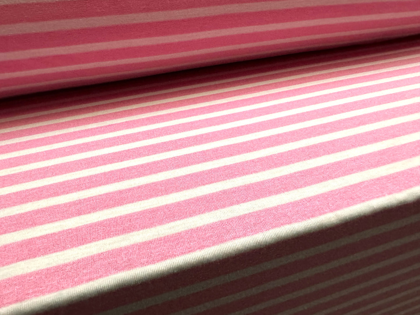 Viscose spandex stretch single jersey fabric, per metre - Breton stripe - pink & white