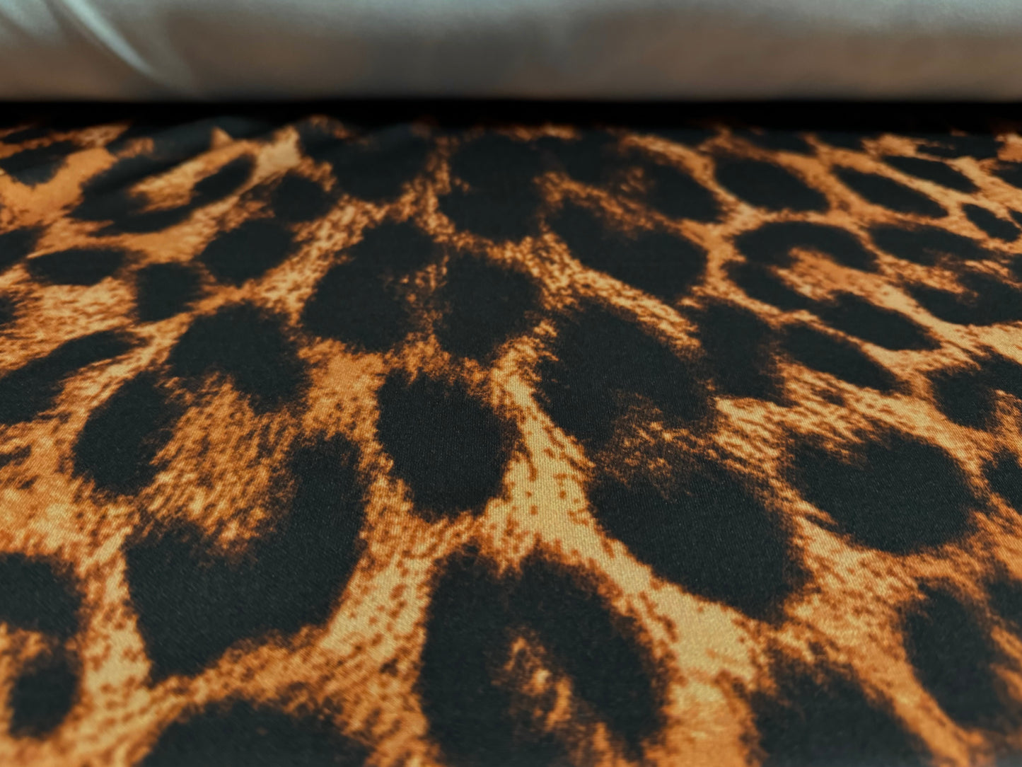 Scuba stretch spandex double jersey fashion fabric, per metre - Cheetah animal print - golden brown