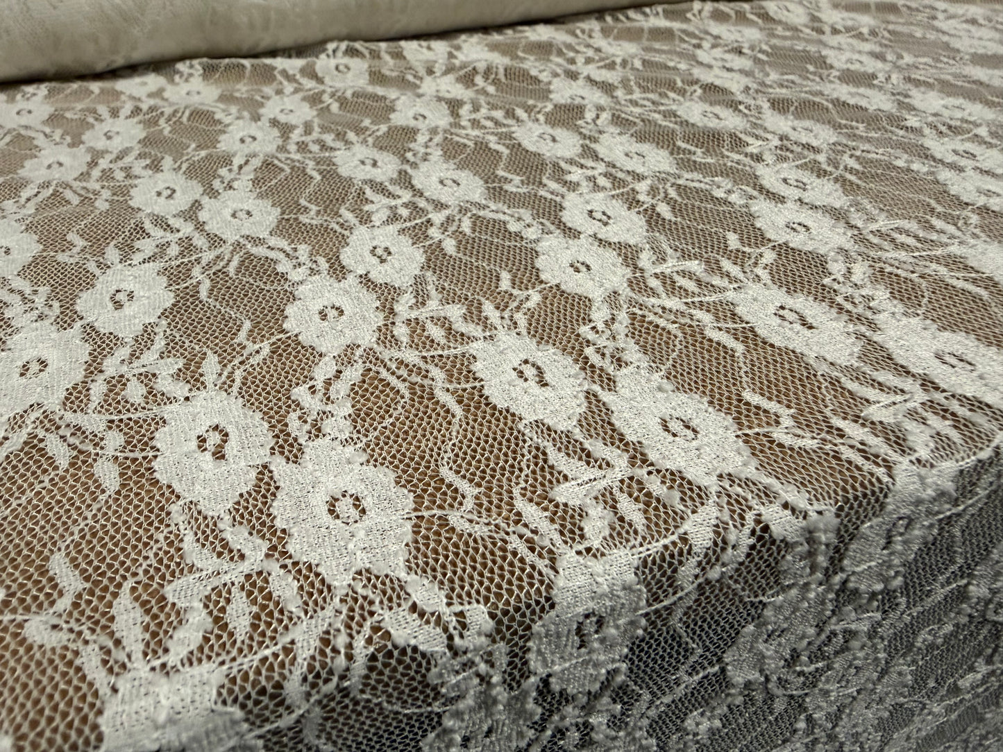Stretch spandex lace fabric, per metre - floral - ivory