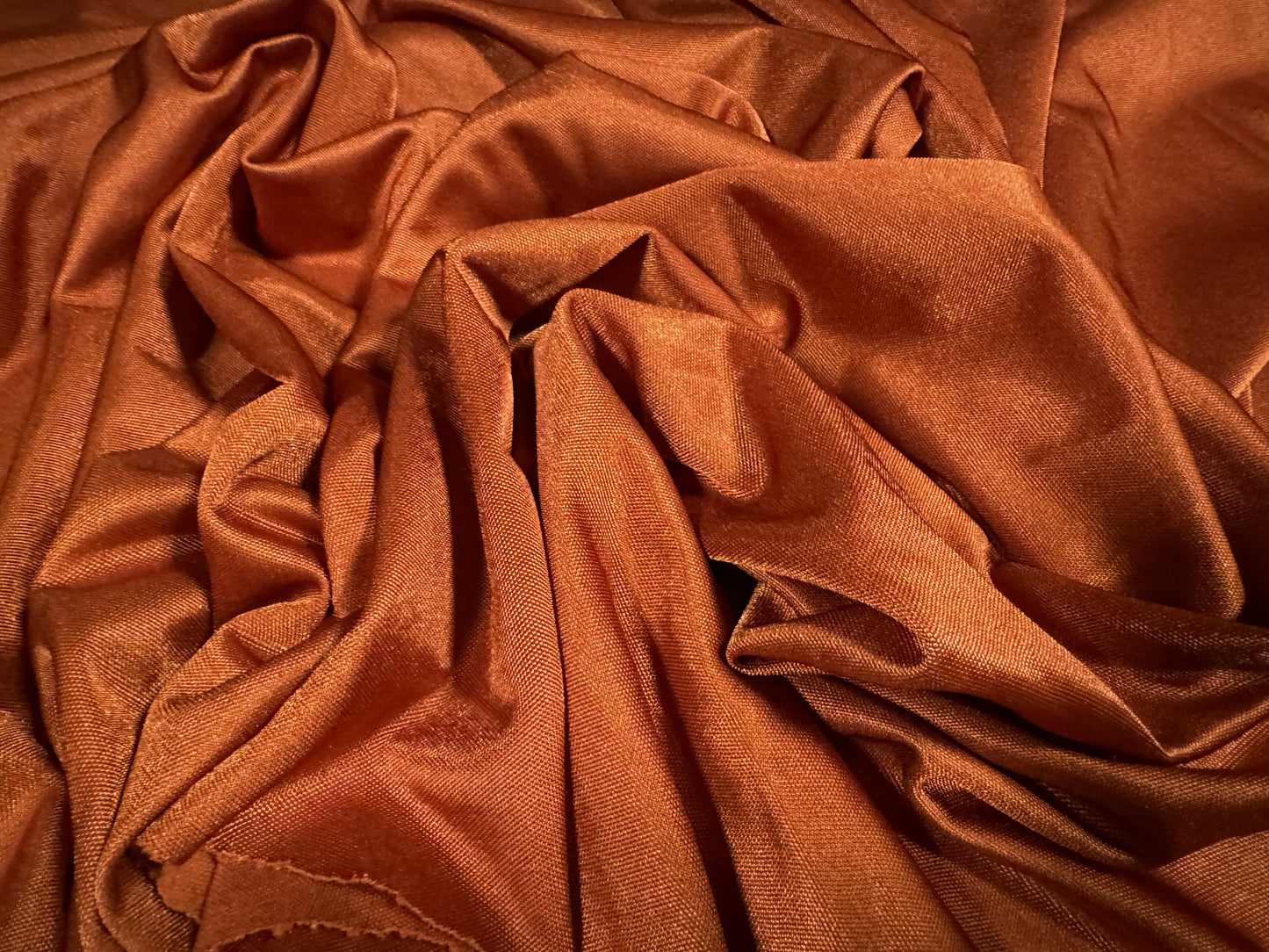 Stretch satin single jersey fabric, per metre - plain - burnt orange