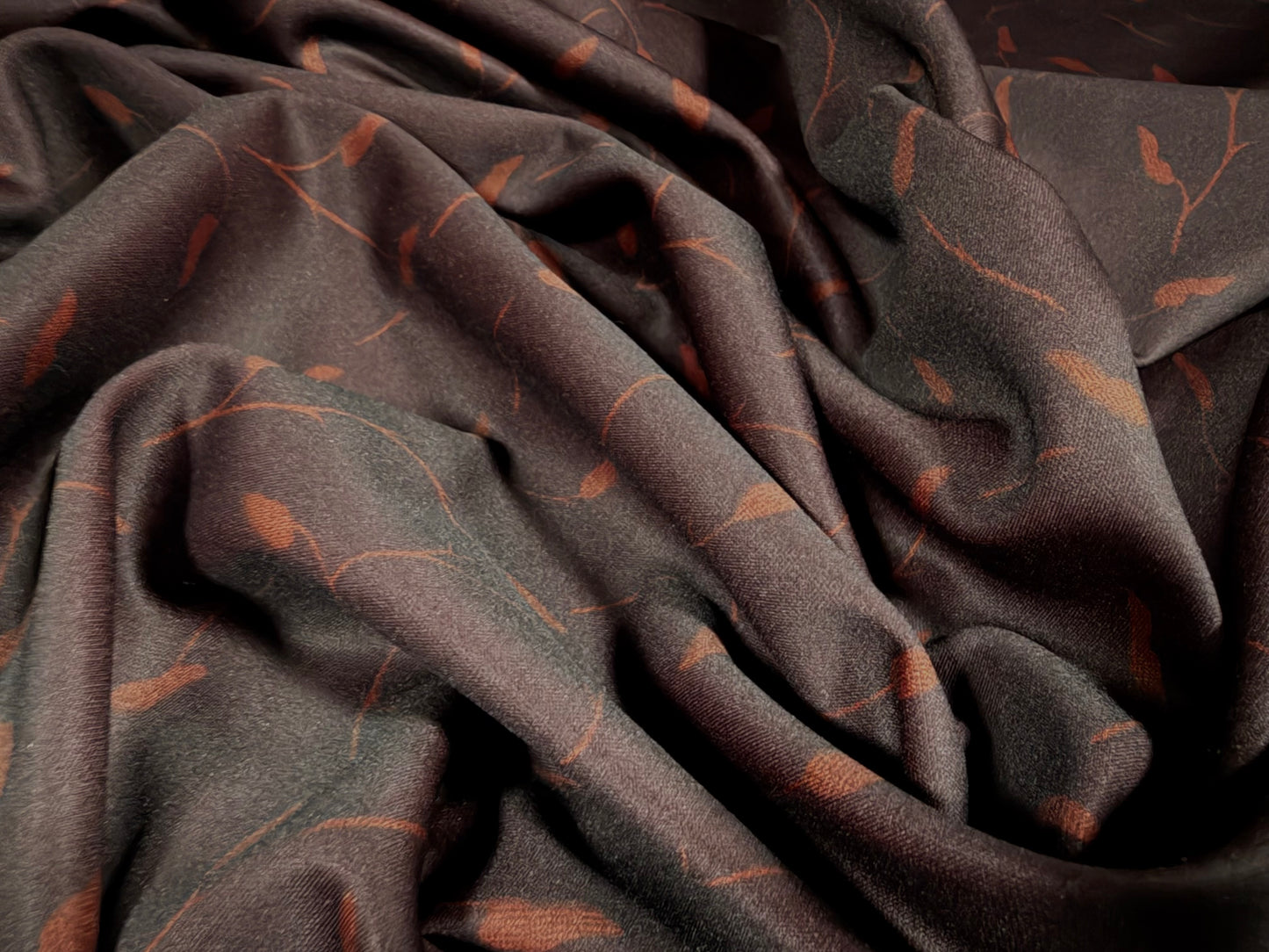 Scuba stretch double jersey fashion fabric, per metre - leaf print - aubergine
