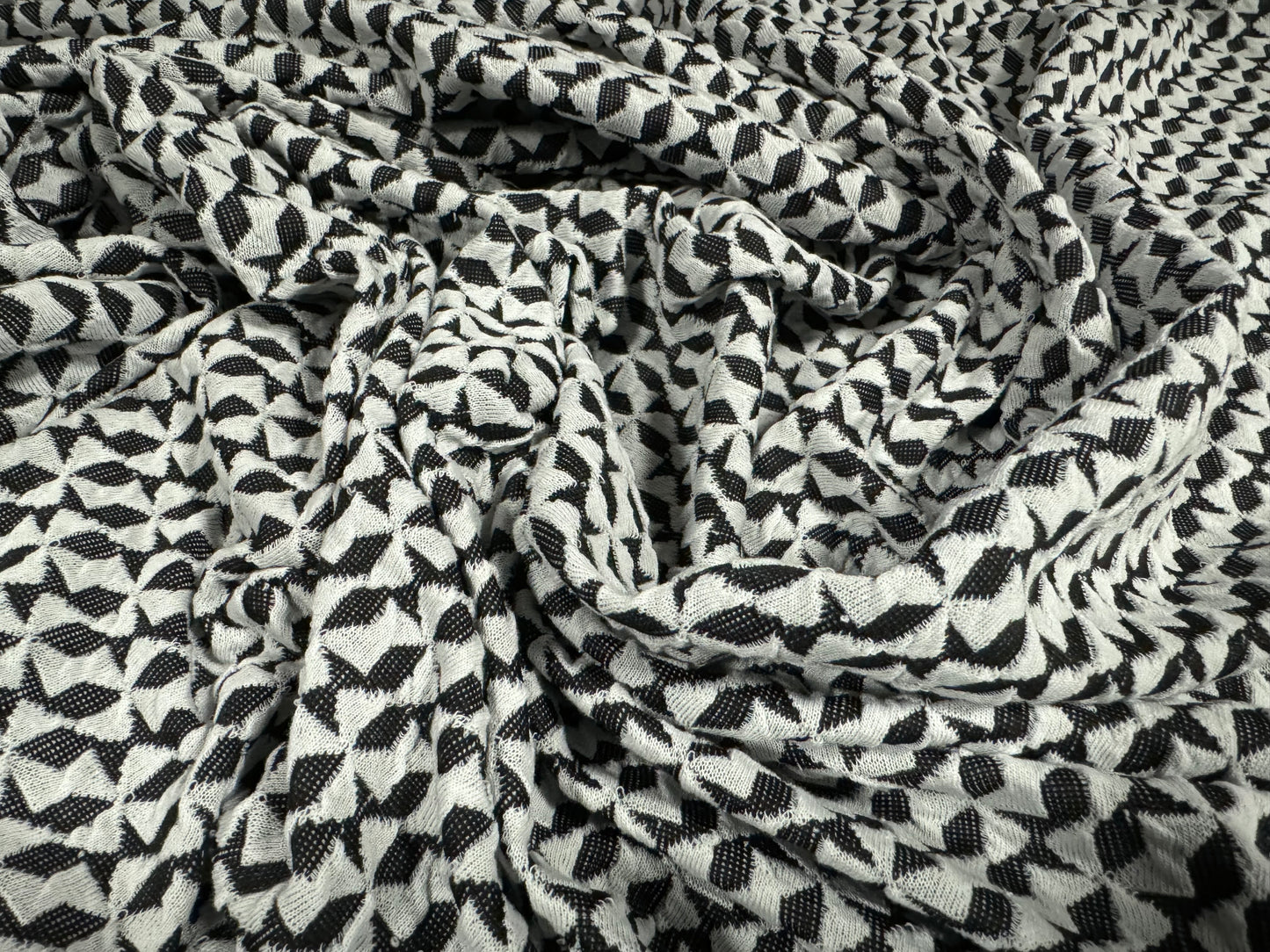 Double jersey knit fashion fabric, per metre - geometric jacquard - charcoal