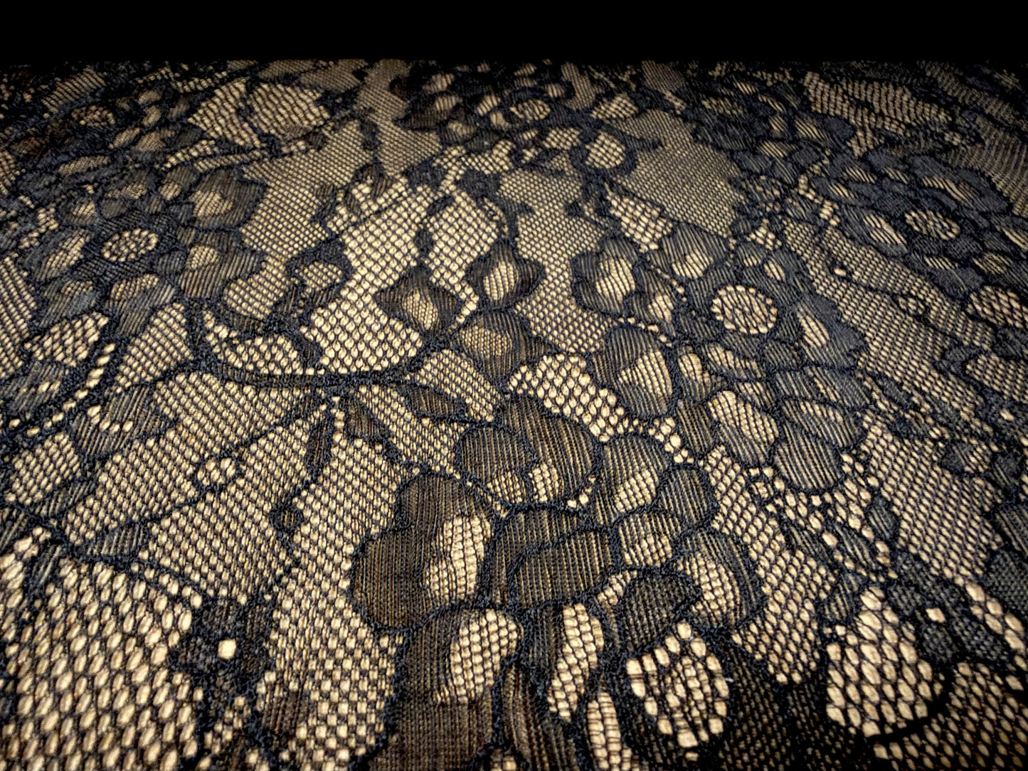Stretch spandex lace fabric, per metre - flower blossoms - black