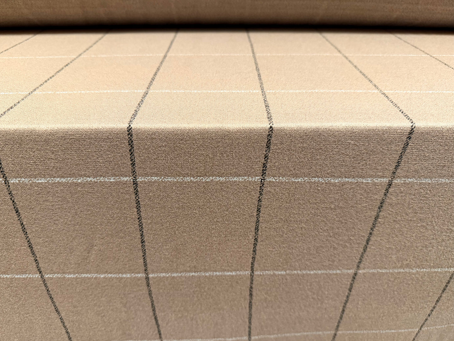 Morgan crepe stretch double jersey fabric, per metre - check print - stone