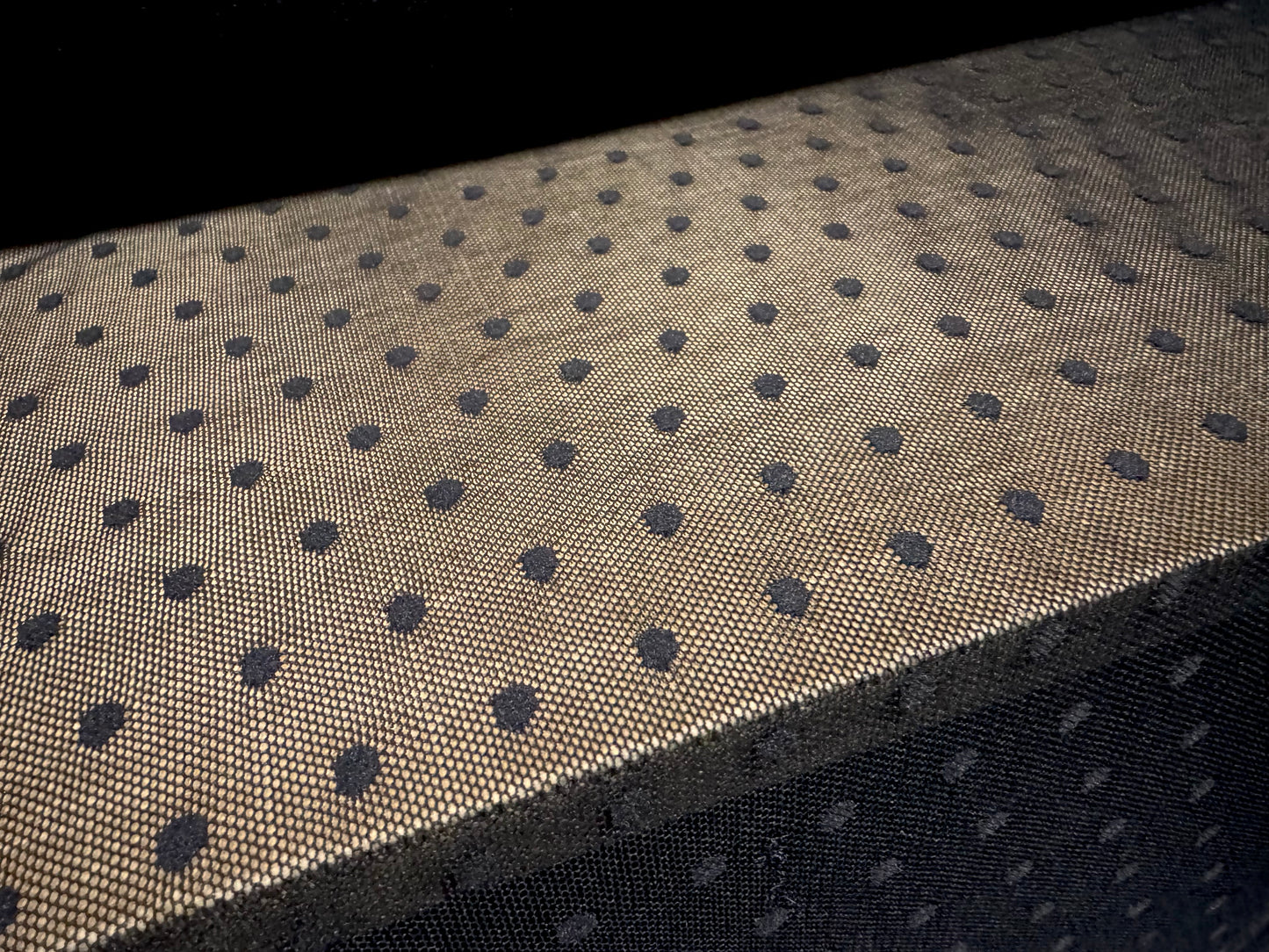 Power mesh net stretch spandex fabric, per metre - spots - black on black