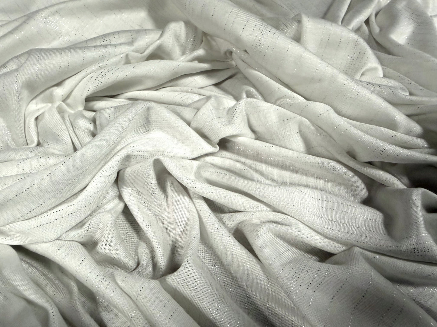 Metallic viscose single jersey fabric, per metre - pinstripes - white & silver