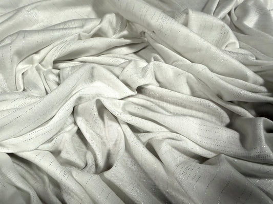 Metallic viscose single jersey fabric, per metre - pinstripes - white & silver