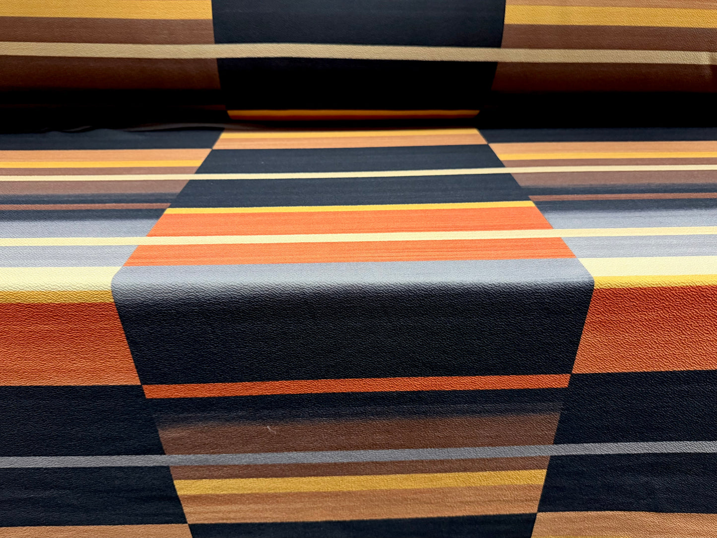 ‘Liverpool’ textured scuba stretch spandex jersey fabric, per metre - Mondrian geometric print - terracotta mustard & tan