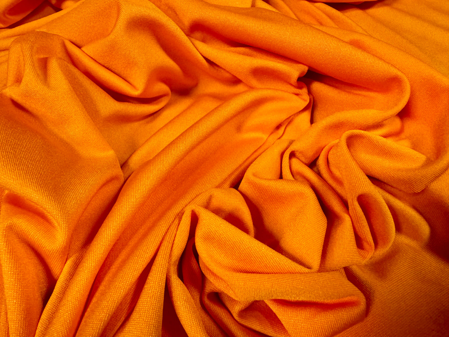 Soft touch spandex stretch jersey dress fabric, per metre - plain - satsuma orange