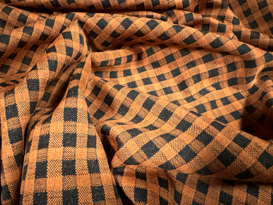 Stretch spandex double jersey knit fabric, per metre - gingham jacquard - cinnamon