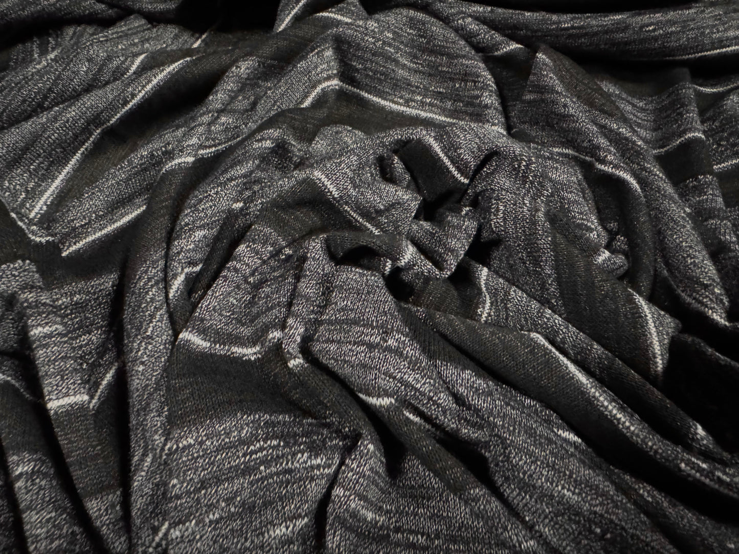 Stretch spandex jersey fabric, per metre - melange stripe - black & grey