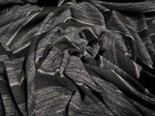 Stretch spandex jersey fabric, per metre - melange stripe - black & grey