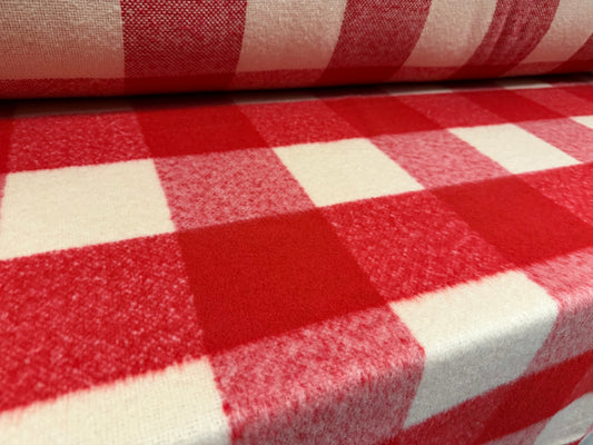 Heavyweight wool flannel fabric, per metre - Buffalo Check - red & ivory