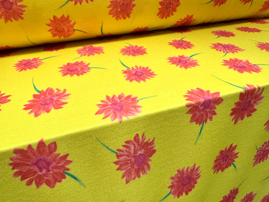 French Terry loopback sweatshirt jersey fabric, per metre - floral print - bright yellow & pink
