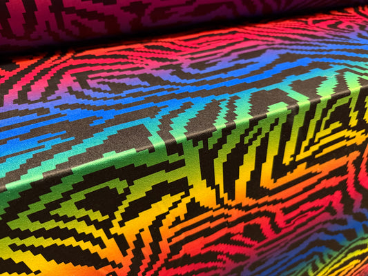 Stretch spandex crepe single jersey dress fabric, per metre - rainbow animal print - multicolour