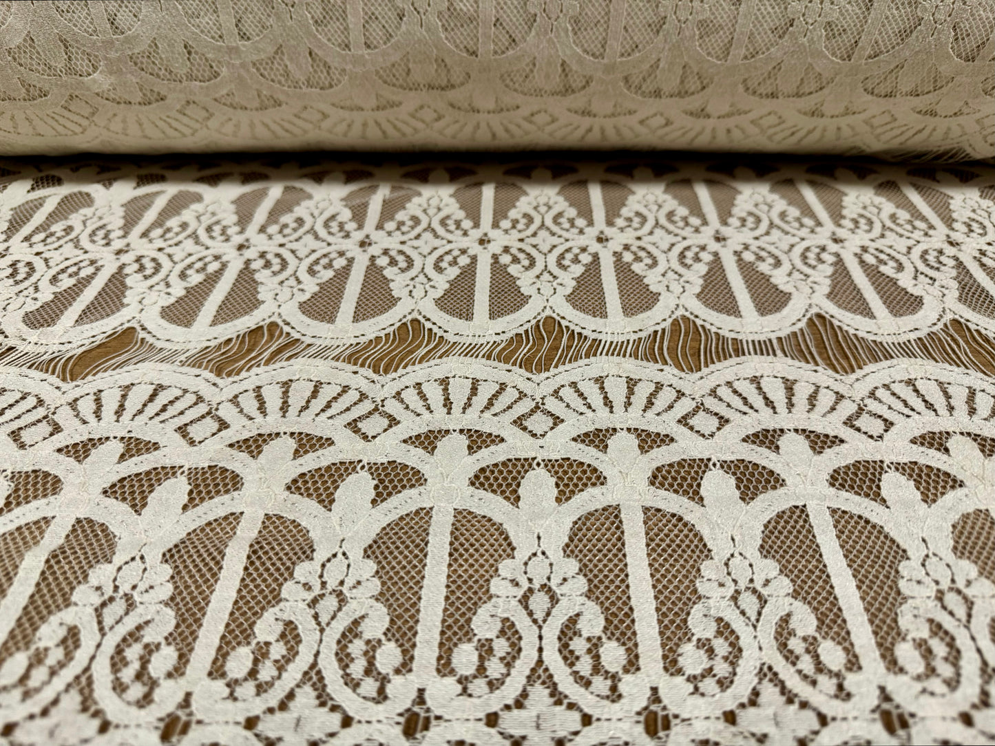 Cotton lace dress fabric, per metre - Art Deco frill - cream