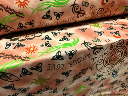 Soft handle single jersey fashion fabric, per metre - amour love tattoo print - dusky pink