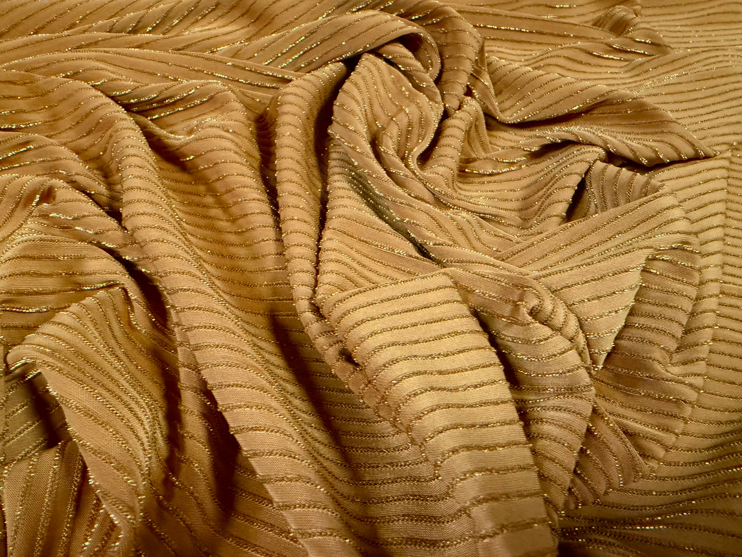 Metallic stretch jersey fabric, per metre - lurex pinstripe - old gold