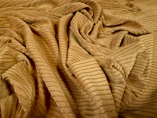 Metallic stretch jersey fabric, per metre - lurex pinstripe - old gold