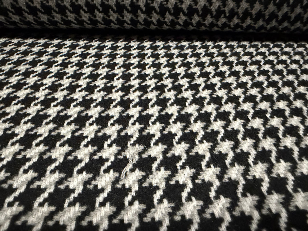 Heavyweight wool flannel fabric, per metre - houndstooth - black grey & white