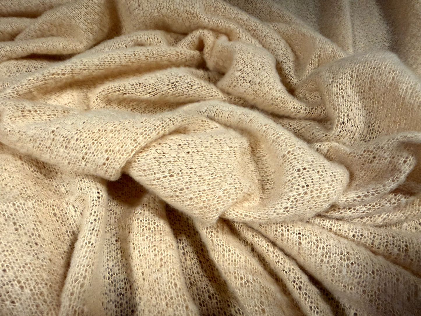 Crochet knit jersey fabric, per metre - plain - beige
