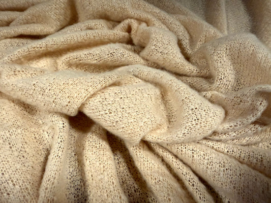 Crochet knit jersey fabric, per metre - plain - beige