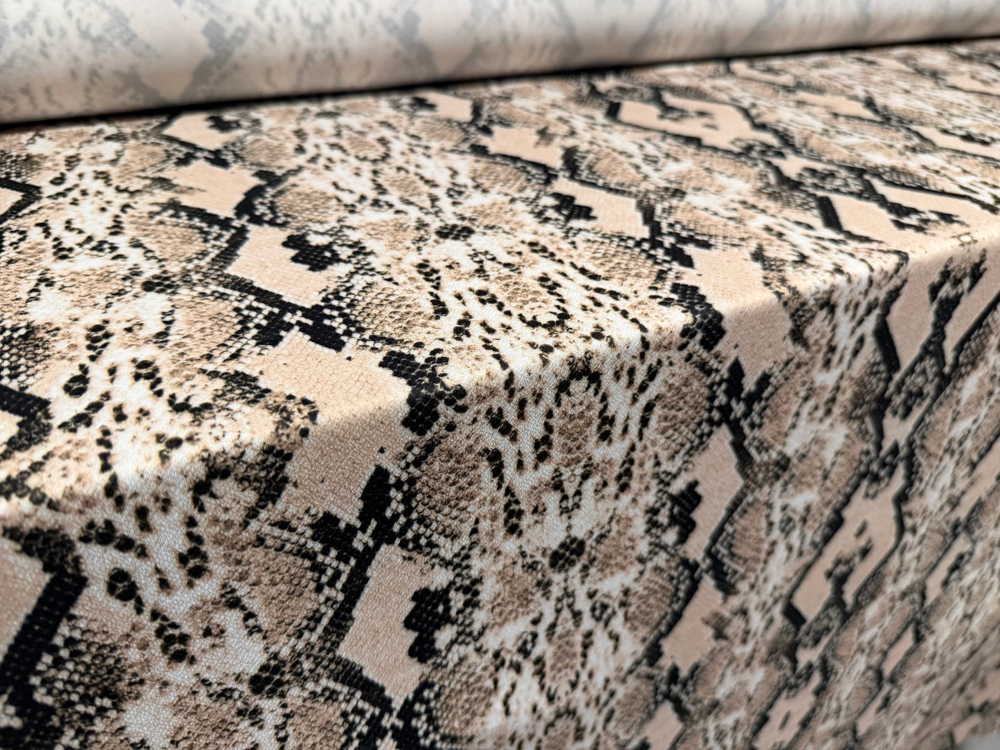 Valentino crepe stretch spandex jersey fabric, per metre - snakeskin animal print - beige & black