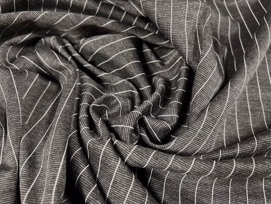 Ponte Roma double jersey knit stretch fabric, per metre - pinstripe - grey