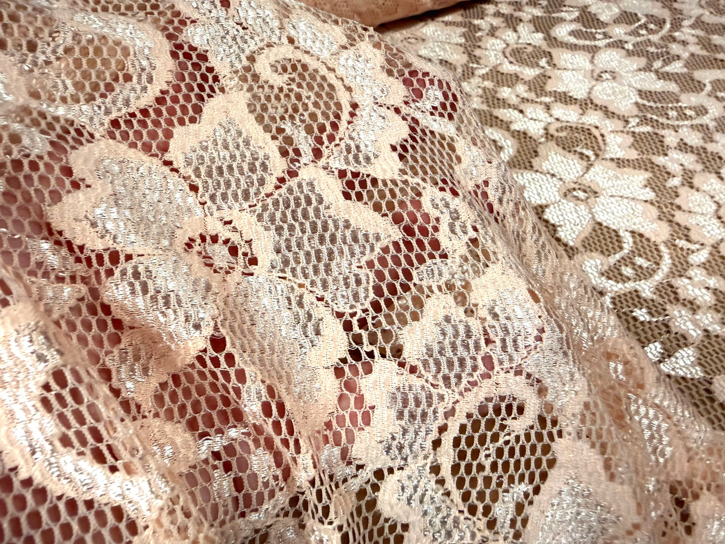 Stretch spandex lace fabric, per metre - floral - blush