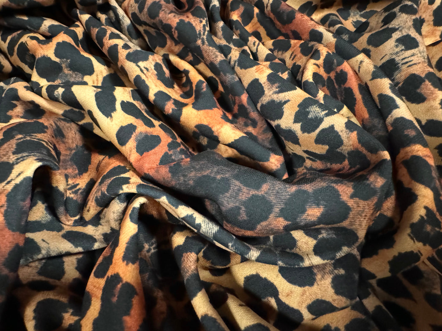 Madrid crepe woven dress fabric, per metre - leopard print - brown & beige