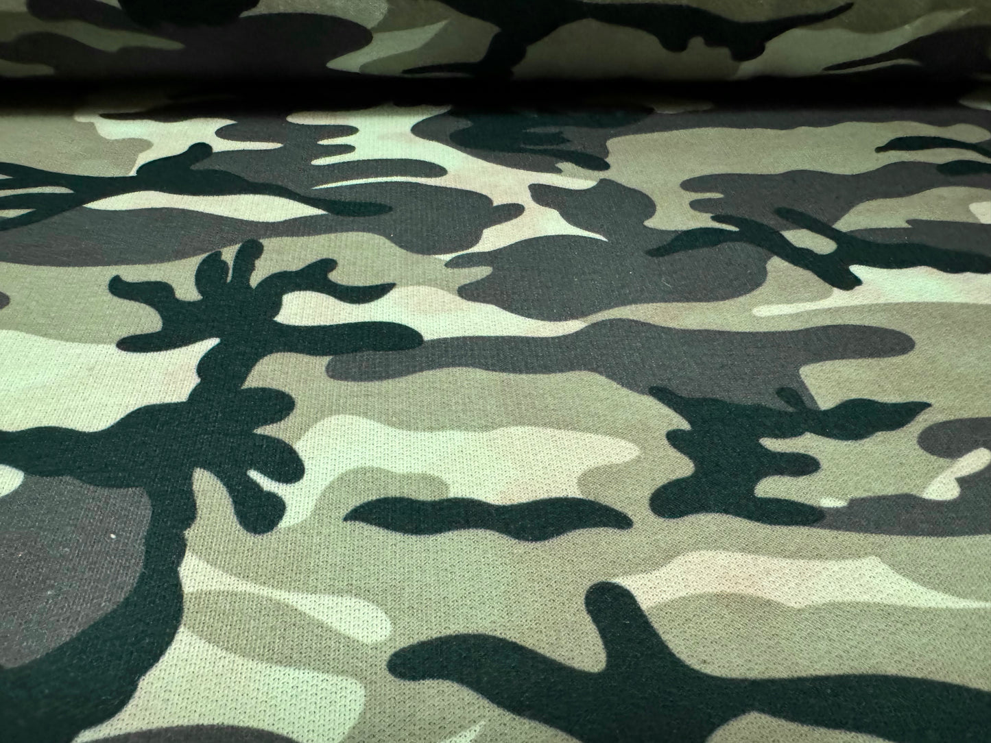 French Terry loopback sweatshirt jersey fabric, per metre - camouflage print - khaki mint & pink