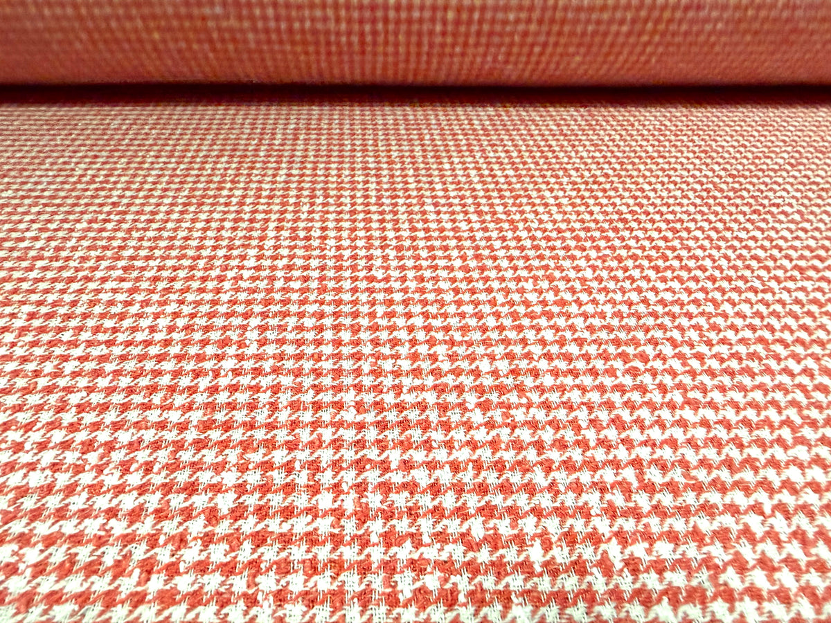Wool bouclé fabric, per metre - dogtooth - strawberry pink & ivory